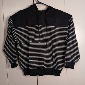 Merokeety Women's Medium Black Striped Hoodie Sweater (0651N2)